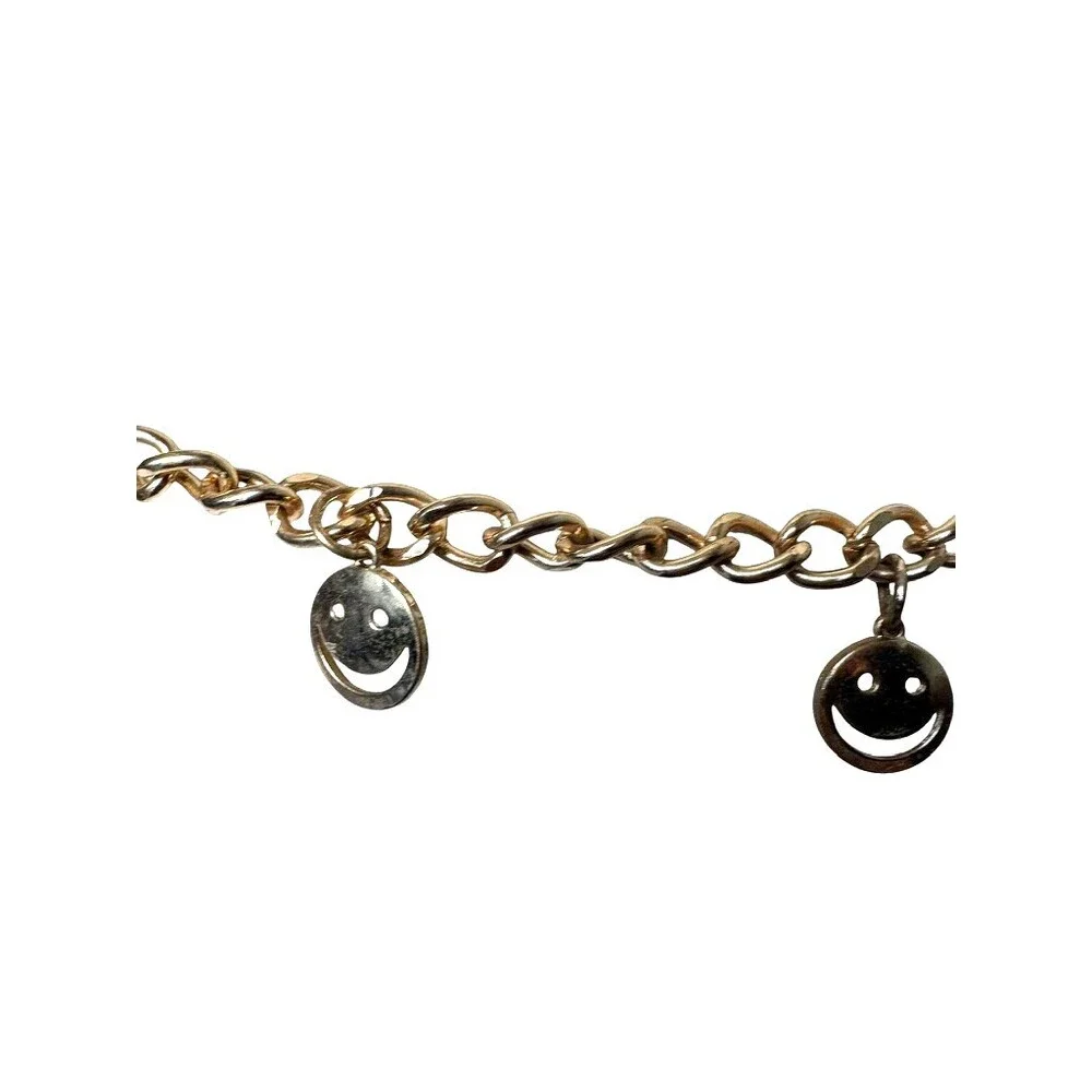 Vintage Y2K Gold Happy Face Charm Belt Womens Smiley Kidcore Retro Festival 90s